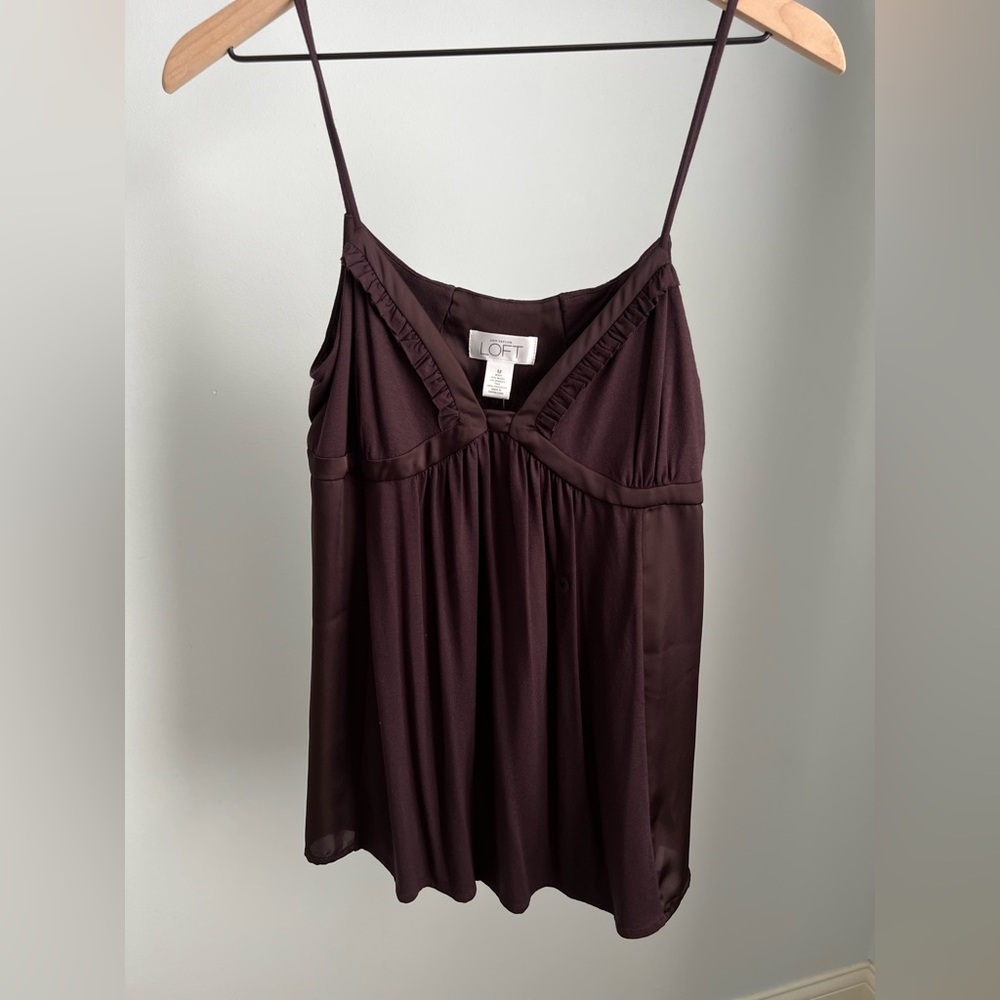 NWT Ann Taylor LOFT Dark Brown Camisole Babydoll Top Size M Spaghetti Strap